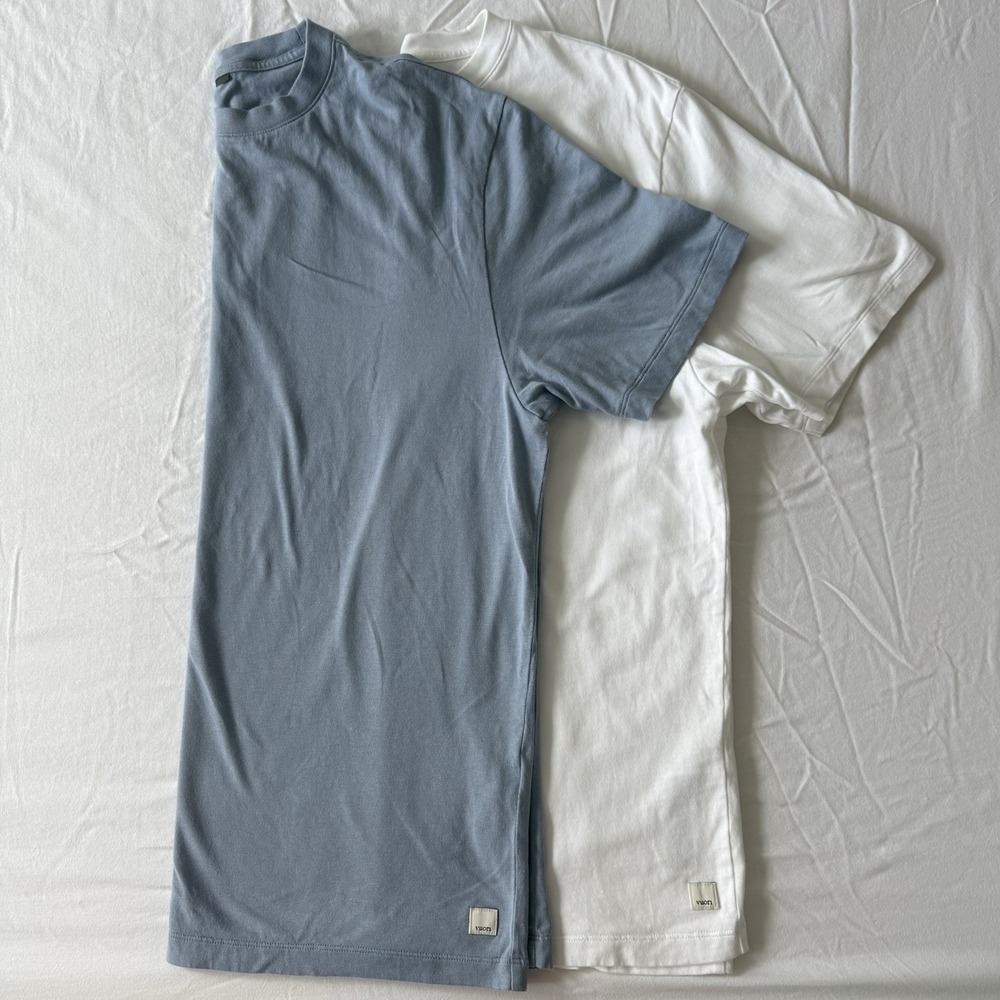 VUORI Mens Heavyweight Cotton Tee Relaxed Fit Set of 2 Blue White Med